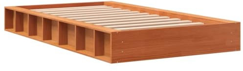 vidaXL Massivholzbett, Holzbett Bett für Schlafzimmer, Bettgestell Bettrahmen mit Lattenrost, Einzelbett Schlafzimmerbett, Wachsbraun 90x200cm Kiefer
