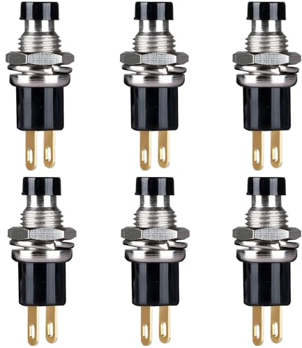 RUNCCI-YUN 6pcs 7mm Mini Selbsthemmender Druckschalter,ON/OFF 2Pin Runde drucktaster für Auto Boot Arduino DIY AC 250V/1.5A 125V/3A mini taster(schwarz)