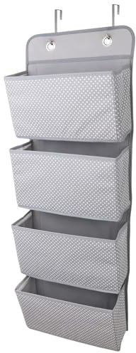 Wellong Over the Door Storage Hanging Organiser, 4 Shelf Hanging Wardrobe Storage Organiser with 4 Large Capacity Pockets, Heavy-Duty Behind Door Organizer for Bedroom, Bathroom, Kitchen (Dot Gray)