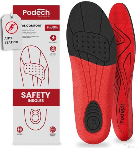 Podech Memory Foam Einlegesohlen für Arbeitsschuhe, Antistatisch Schuheinlagen Gegen Schweißfüße, Einlagen Schuhe Herren & Damen, Komfort Sohlen für Schuhe, Weiche Schuhsohle für Männer, Größe (41-46)