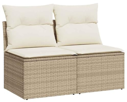 vidaXL Trädgårdssoffset med dynor 2 delar beige konstrotting akaciaträ