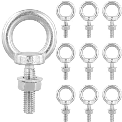 MUNGHOK 10 Golfari M8 x 30 mm, Viti ad Anello in Acciaio Inox 304 con Dado, per Fissaggio e Sospensione, Argento
