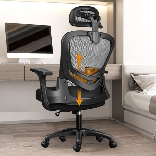 Sedia da Ufficio Ergonomica con Supporto Lombare, Funzione Oscillante, Poggiatesta Regolabile, Braccioli e Altezza Regolabili, Sedile in Rete Traspirante, Sedia Girevole per Computer