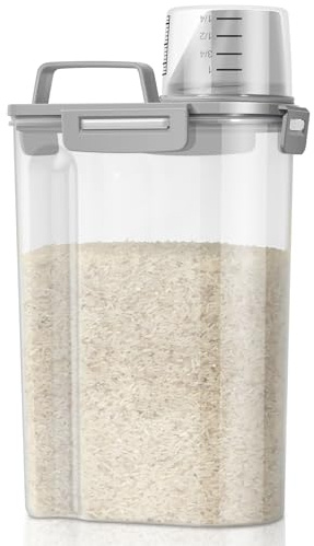 TBMax Rice Storage Container 3 to 5 Lbs - Small Pet Dog Cat Food Container Dispenser with Easy Pouring Spout & Cup, Portable Cereal Container for Small Spaces, Travel, or Daily Use
