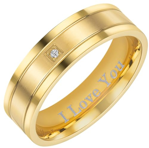 Willis Judd I Love You Mens Ring In Wooden Gift Box 7mm Gold Titanium Ring for Men Wedding Band Ring Mens Engagement Ring Groove Promise Ring Comfort Fit