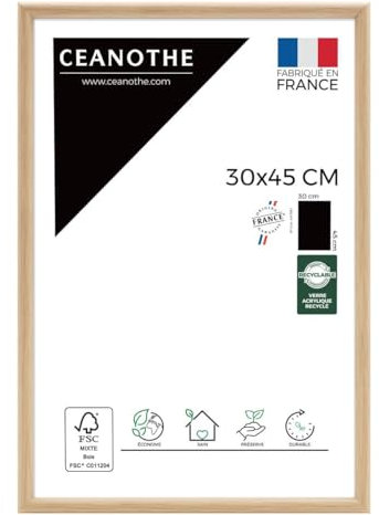 Ceanothe Cadre Photo 30x45 cm Bois Clair Naturel, Pour Exposition et Idéal pour Photos Mariage A4, Collection Essentiel Verre acrylique Incassable Fabriqué en France