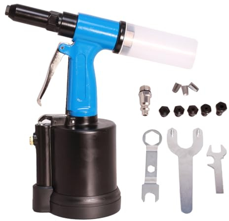 Seababyhouse Riveteuse Pneumatique Pistolet à Riveter à Air Hydraulique, 1/4 (6.4mm), 3/16 (4.8mm), 5/32 (4mm), 1/8 (3.2mm), 3/32 (2.4mm), avec Mâchoires de Rechange