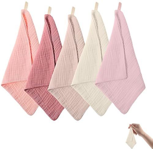 5 Pcs Muslin Cloths For Baby, Soft Baby Muslin Cloths, Squares Baby Wash Cloth for Newborn Burp Cloth For Baby Boy Girl Wiping Bathing Feeding Skin Care Daily Multipurpose Baby Essentials for Newborn