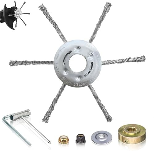 Gas Trimmer Head – Universal Steel Wire Weed Eater Blade for 1 Mounting Hole Petrol Weed Eater, 9 6 Blades Heavy-Duty Replacement, Fits Stihl, Husqvarna, Echo + Install Kit