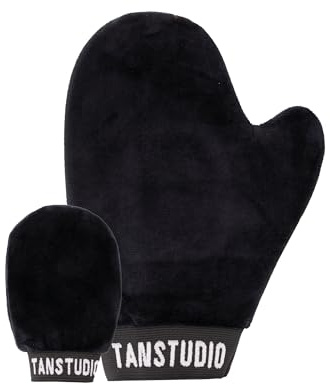 BPerfect Juego de dos guantes de bronceado de terciopelo doble, aplicador reutilizable para autobronceado facial y corporal para un acabado sin rayas e impecable, incluye guante grande, mini guante