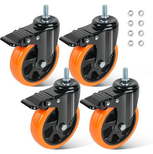 BAOLIHUI 125mm Heavy Duty Castors M12 × 30mm Set of 4 Non-Marking Stem Swivel Caster Wheels with Brake 700KG Total Load Capacity Lockable Smooth Rolling for Furniture and Workbenches