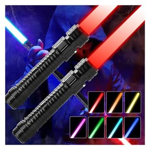 Light Up Swords Saber for Kids,2 pack 7 colors Expandable Light Swords Toys with FX Sound(Motion Sensitive) and Realistic Handle,Halloween Dress Up Parties, Xmas Present, Galaxy Fighters and Warriors