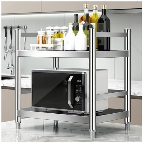 NQNFWCRJ Scaffale da Cucina a Due Ripiani in Acciaio Inossidabile H60cm Imballato in Magazzino Tavolo da Lavoro Con 3 Pannelli Laterali Piedini Regolabili E Bordi Rifiniti