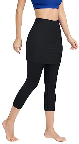 Legging Jupe Poches Tennis Elastique Capris Femme Jupes de Yoga Sport Leggings Pantalon de Yoga, Noir , XL