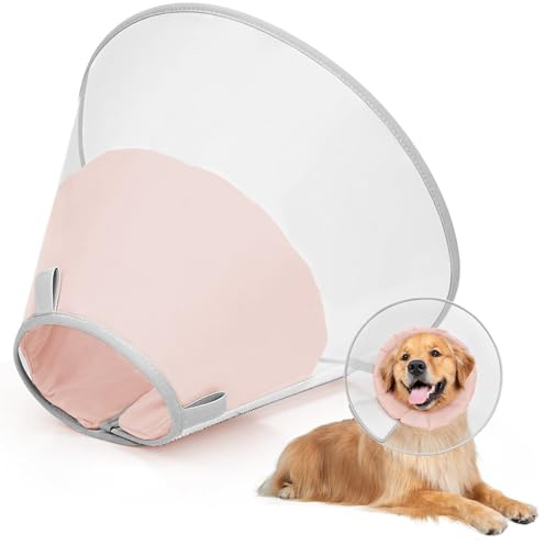Supet Halsband hund för att förhindra läckage med mjuk stoppning, klar Elizabeth-recovery halsband efter operation, alternativ huvudfrisyr för stora, medelstora och små hundar (ljusrosa, S)