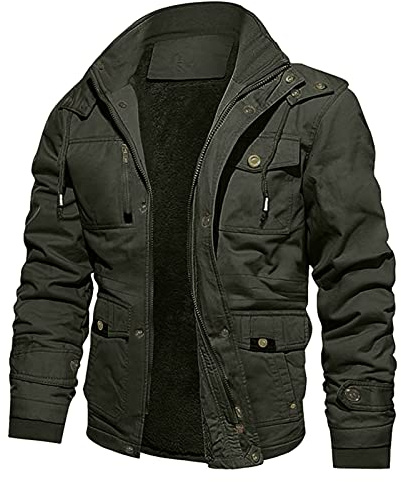 Generisch Winterjacke Herren Warm Fleece Militär Gefüttert Jacke Winterparka Winddicht Baumwolle Outdoor Cargo Übergangsjacke Fleecejacke Warme Jacke Winter Thermojacke Cargojacke mit Taschen