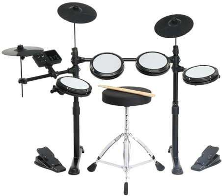 Glarry Electronic Drum Kit for Beginner, Drum Set with 4 Quiet Mesh Pads, Headphones, Stool, 150 Sounds, Electric Drum Kit for Kids Adult, Adjustable Height