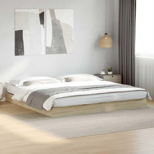 Brokky Cama 180x200 cm Estructura de Cama Madera Somier 180x200 cm con Base de Láminas Cama Doble, Cama Adulta-Roble Sonoma-180 x 200 cm/17 cm