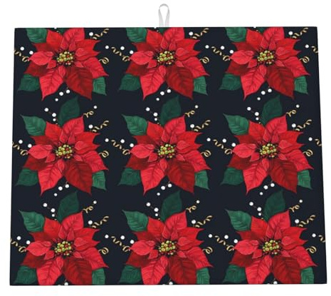 Tappetino Asciuga Piatti Red Poinsettia Flowers Berry Tappetini Bancone Cucina Asciugatura Rapida Tappetino Scolastoviglie Per Piani Tavoli Stoviglie 46X61Cm