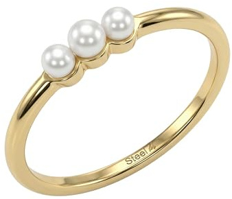Amor - Bague pour femme en acier inoxydable - Plaqué or/doré - Avec perles