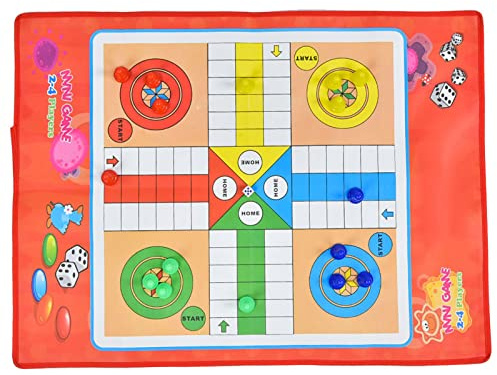 Xiuganpo Plateau de Jeu Serpents et échelles, Jouets Traditionnels pour Enfants en Tissu Non tissé, Tableau d' coloré avec 16 Pièces d'échecs en Plastique et 1 dé pour Jeu en Famille pour Enfants