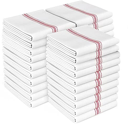 Zeppoli Classic Dish Towels - 30 Pack - 14 by 25 - 100% Cotton Kitchen Towels - Reusable Bulk Cleaning Cloths - Red Hand Towels - Super Absorbent - Machine Washable