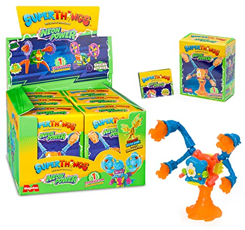 SUPERTHINGS Serie Neon Power, Colección Completa de 6 Exoskeletons, Cada Caja Contiene 1 Exoskeleton + 1 SuperThing + 1 Checklist