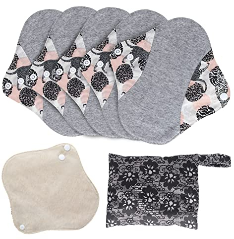 MQUPIN Serviettes hygiéniques réutilisables - En coton biologique - Pour femme - Lavable - Anti-fuite - Convient pour toutes les femmes -Gris