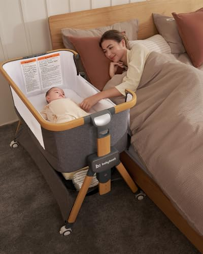 babyboat Lit Cododo Pliage Rapide-Marron, Cozy 2,Berceau C ododo Bebe Grandes Roues avec Fonction Coulissante Facile,5 Hauteurs Reglables Cododo Bebe pour 0-6 Mois Bebe avec Matelas