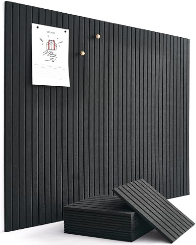 VIVELDA Lot de 12 grands tableaux en liège – Alternative en feutre noir, panneaux muraux à lattes, carreaux de tableau d'affichage pour décoration murale de bureau, organisateur de punaises