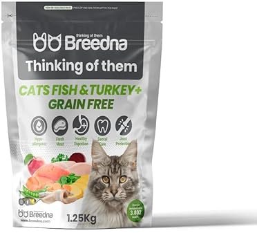 BREEDNA - Cat Adult Fish&Turkey+ 1.25kg | Pienso para Gatos 100% Natural | Salmon, arenques y Pavo | Comida Hipoalergénica | Pienso para Gato Adulto