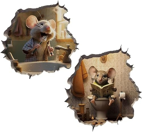 EHOTER 2 Stück Mauseloch-Abziehbilder 3D Maus Wandtattoo Aufkleber Wand Mauseloch Sticker Deko Maus Wandaufkleber Aufkleber Lustige Maus Wandaufkleber für Wohnzimmer Schlafzimmer