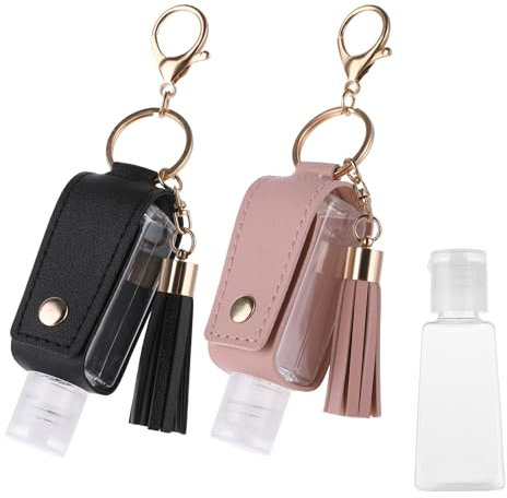 Molain 2 Pcs Hand Desinfektionsmittel Schlüsselanhänger, 30ml Tragbare Leder Hand Desinfektionsmittel Halter Auslaufsichere leere Flaschen Hand Desinfektionsmittel für Lotion Flüssigseife Shampoo