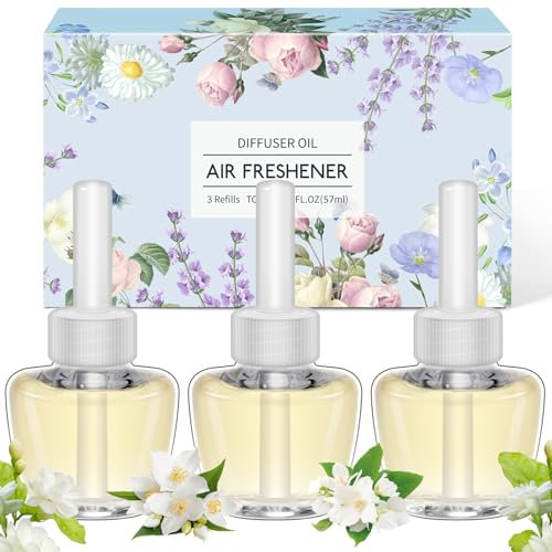 Scent-Hi Ambientador casa Recambio de Aceite Aromático, 3 x 19ml Jazmín Fragancia, Recargas para difusor eléctrico, Seguro de Usar en Cualquier Habitación, Compatible con Air-Wick/Glade