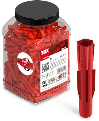 TOX Chevilles universelles TRI 8 x 51mm en Big Pack, chevilles pour presque tous les matériaux de construction, 400 pièces dans une boîte ronde incassable et polyvalente, 2500 ml, 010260002