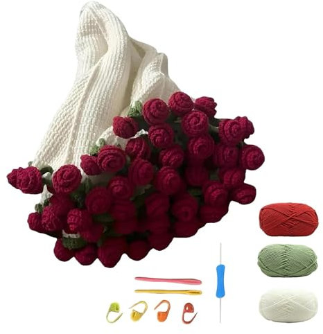 Flower Bouquet Blanket Material Kit, Rose Blanket, Crochet Flowers Bouquet, Bouquet Blanket, DIY for Mother's Day, Birthday, Valentine's Day Gift, 100 * 100cm Dark Red Roses Crochet Flower Blanket