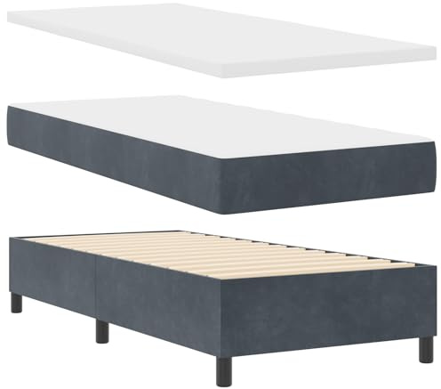 vidaXL Letto a molle con materasso e panca grigio scuro 100x200 cm velluto