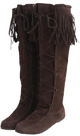 FQLGJMY bottines Fringe en daim pour femmes Style occidental bottines Cowgirl pompon Pull on mi-mollet bottes mode pour automne hiver