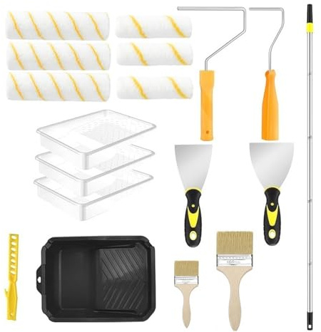 Kit per Rullo Pittura | Rullo Pittura Regolabile Con Manico Telescopico - Attrezzo per Progetti Casa per Recinti Deck Lavoretti Porte Armadi Ritocchi Pareti Soffitti per Verniciatura