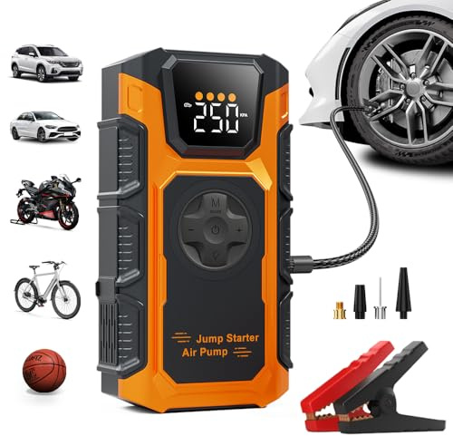 Tire Inflator Portable Air Compressor, 150 PSI Cordless Mini Air Pump for Car, Motorcycle, Bikes, Balls with Pressure Gauge&Auto Shutoff Function, 4500A Car Battery Jump Starter with LED Light