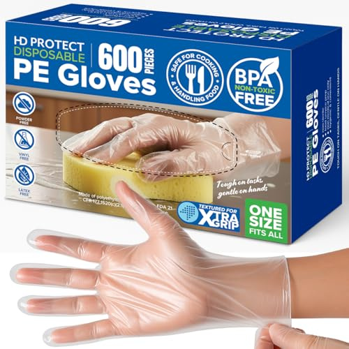 HD PROTECT Disposable Food Service Gloves 600 Pack – Food Safe, BPA & Latex-Free HDPE – Food Prep Gloves Disposable, Kitchen Use, Serving & Crafts – Clear, Single-Use, Comfortable Fit