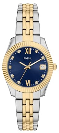Fossil Scarlette Uhr für Damen, 32mm Quarz-Dreizeiger-Datumswerk mit Edelstahlarmband