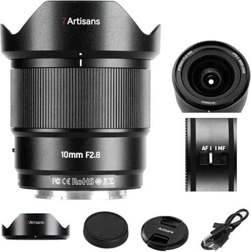 7artisans AF 10mm F2.8 Monture E Autofocus Camera Lens,105.3°, 232 g, APS-C AF/MF Objectif à focale Fixe Ultra Grand Angle pour Sony E Monture Alpha a7 a7II a7III a7R a7RII a7RIII a7RIV a7S a7SII