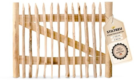 STILTREU Classic Staketenzaun-Tor aus Edelkastanie (Breite 120 cm x Höhe 90 cm)