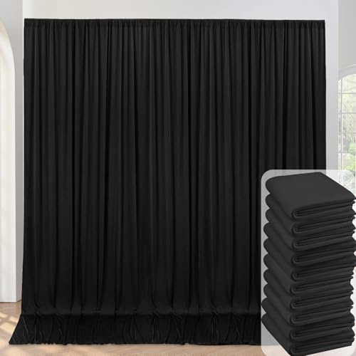 HTPER 15 x 3 m svart tyg för fotobakgrund - set med 10, 1,5 x 3 m skrynkelfri fotobakgrund för bröllop, fest, evenemang och dekoration, vit dekorationsgardin för fotovägg och ceremonier av