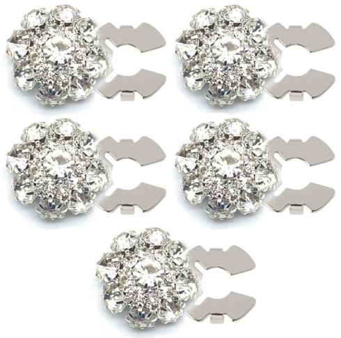 5 Piezas Cubre Botones Camisa Mujer, Cubierta de Botón de Diamantes de Imitación, Cubre Botones, Cubierta de Botón de Gemelos de Cristal, Puños Decorativos, Trajes, Esmoquin, Camisas, Faldas (Plata)