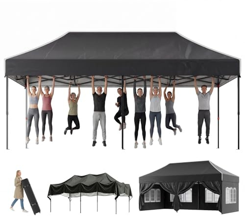 Devoko Tonnelle 3 x 6 m, étanche, Stable, résistante à l'hiver, avec pignons, parois latérales, Protection UV 50+, Tente de réception, Hauteur réglable, tonnelle pour Barbecue, Jardin, Cour