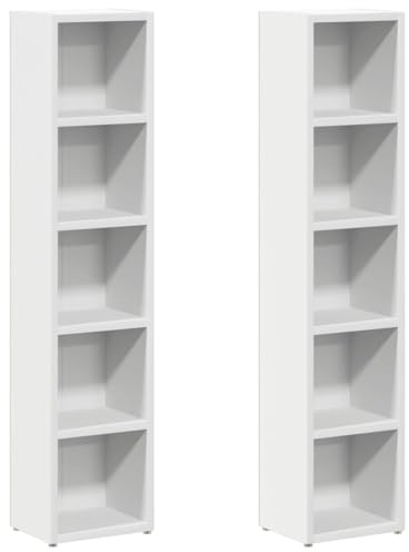 Foknhdi Lot de 2 étagères à CD blanches - 21 x 16 x 93,5 cm - En bois - Pour 160 CD - Pour le salon, pour Blu-Ray et médias