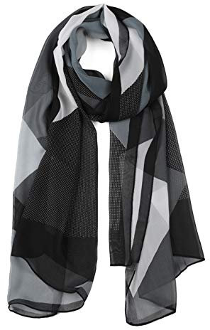 sourcing map Damen Chiffon Schals Lang Geometrisch Strandschal Seidenschal Halstuch Schwarz/Gray