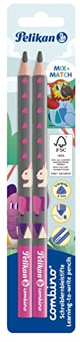 Pelikan Schreiblern-Bleistift Combino Dreikant-Form, mit Tier-Motiven, B - Mine, mit Namensfeld, pink, 2 Stück